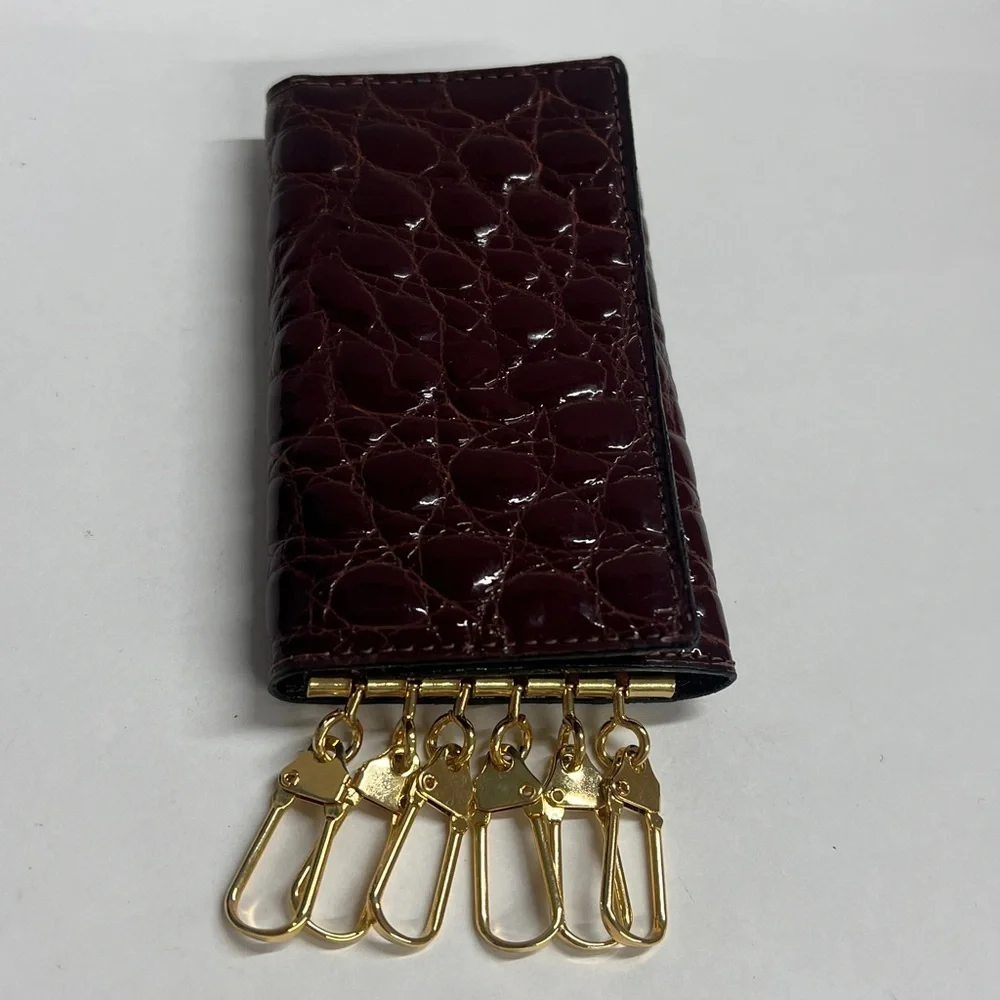 Julian Burgundy Croc Embossed Patent Leather 6 Key Holder